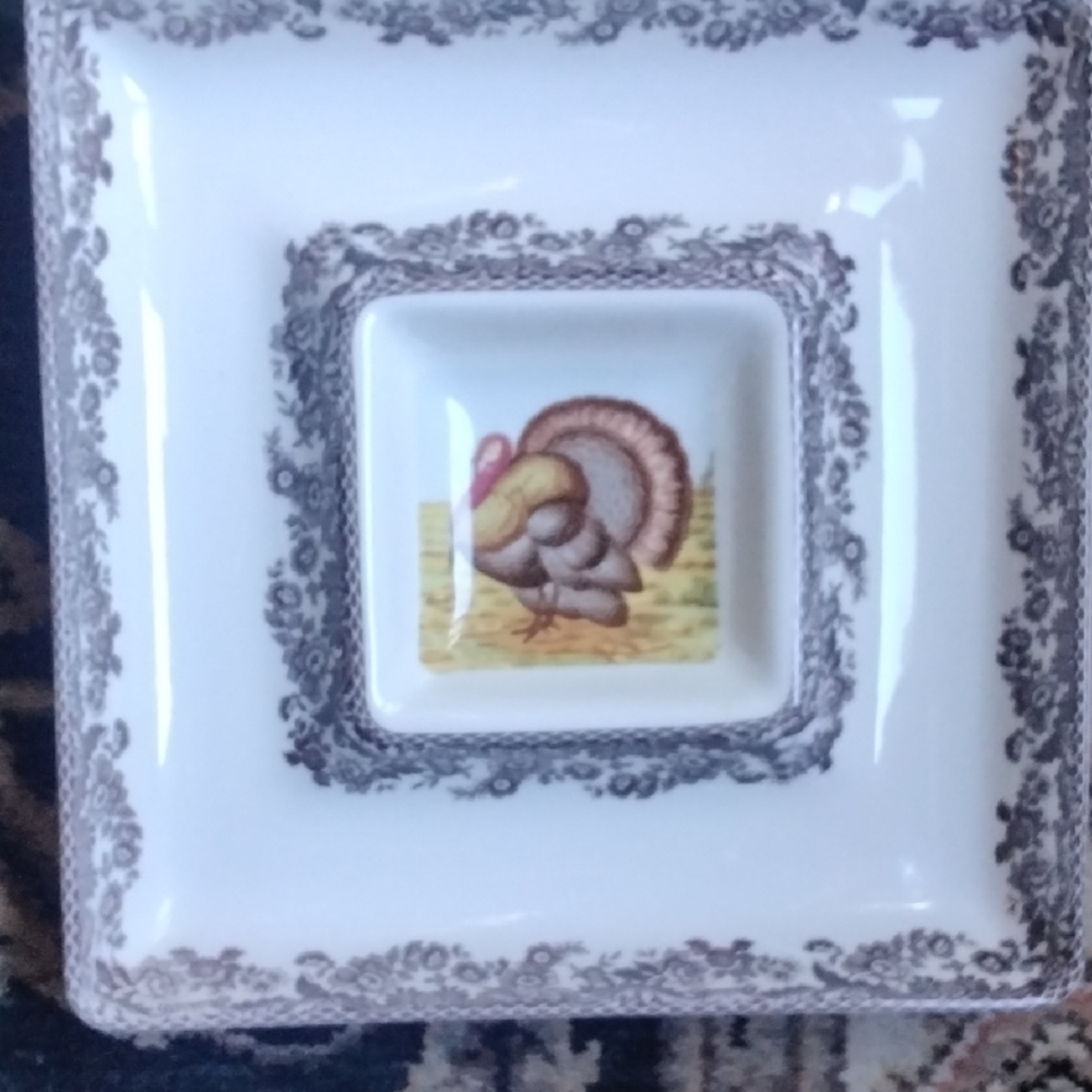 Spode Woodland Turkey Square Chip And Dip Platter